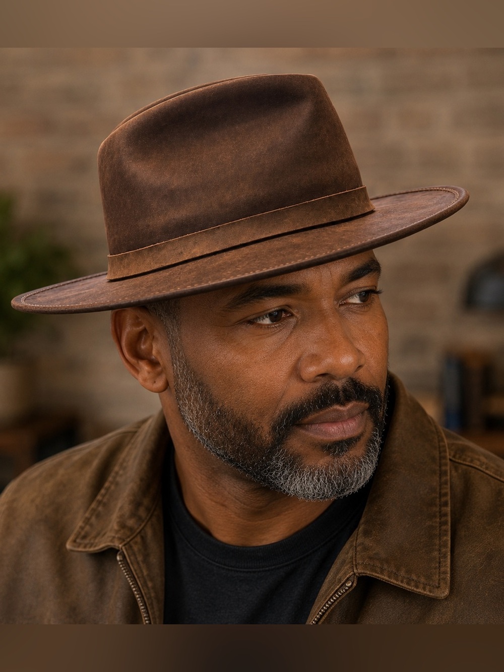 Vintage Goorin Bros Grenadier  2.75" Brim Fedora Hat  100% Leather Cedar Brown